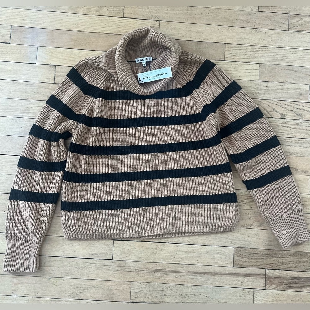 Alex Mill Tan and Black Striped Sweater size M NEW with TAGS